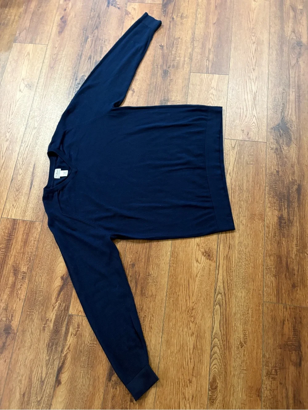 L.L.Bean Cotton Cashmere Sweater XL Reg Navy V-Neck Raglan Men